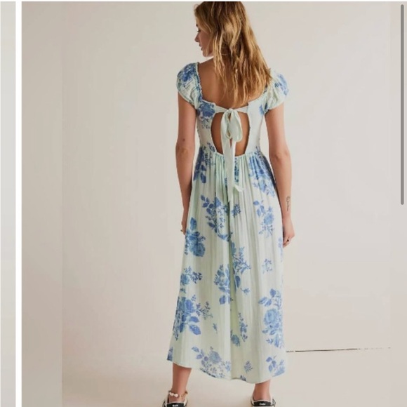 Free People Forget Me Not Blue Floral Midi Dress Sz XL NWT - Picture 3 of 7
